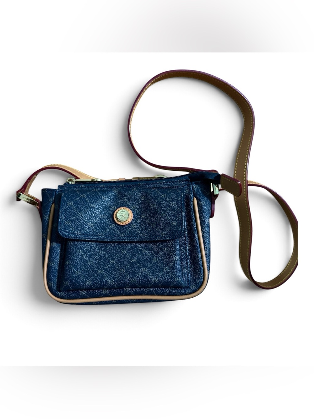 Rioni Signature Pocket Purse/Navy Crossbody Bag with Tan Trim Style STA-20057